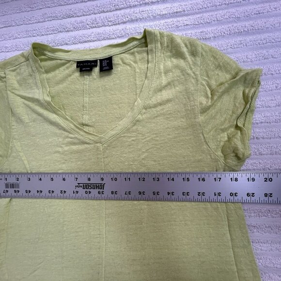 Tahari Womens Lime Green V-Neck Linen Short Sleeve T-Shirt XL Casual Lightweight - Picture 6 of 7